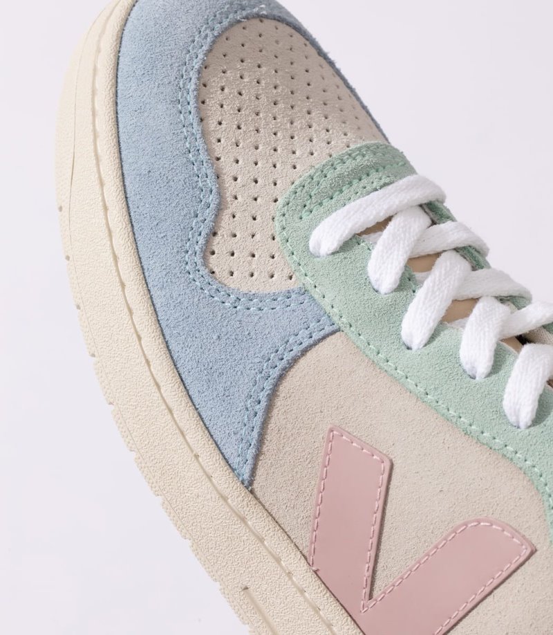 Beige / Blue / Light Green Veja V-10 Suede Women's Sneakers | IE-178569