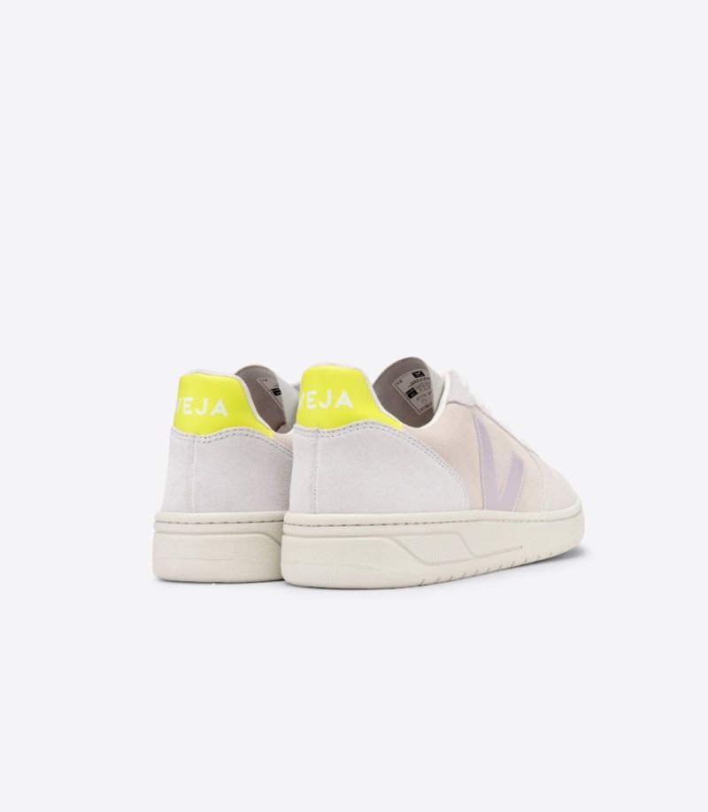 Beige / Purple Veja V-10 Suede Women's Sneakers | IE-283640