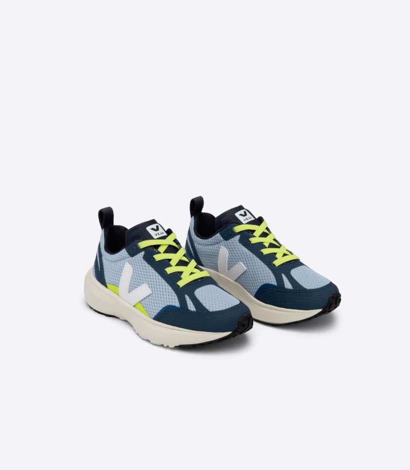 Blue / Yellow / White Veja Canary Elastic Laces Alveomesh Kids' Sneakers | IE-090345