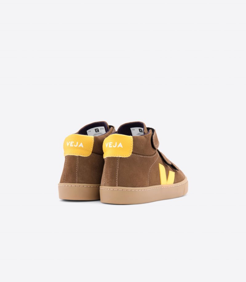 Brown / Yellow Veja Esplar Mid Suede Kids' Sneakers | IE-535201