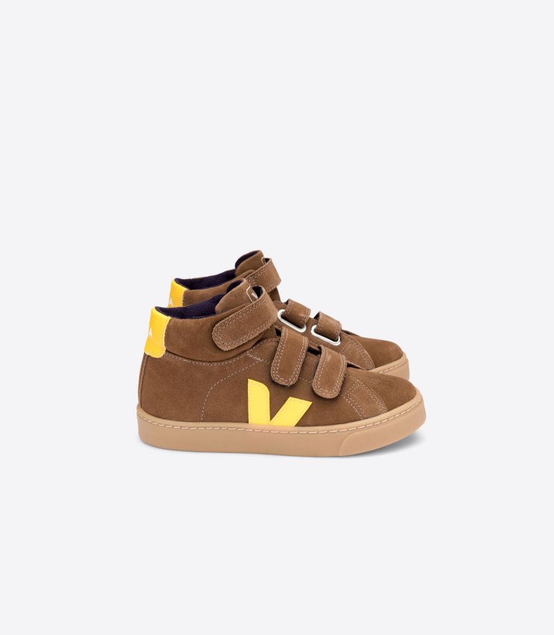 Brown / Yellow Veja Esplar Mid Suede Kids\' Sneakers | IE-535201