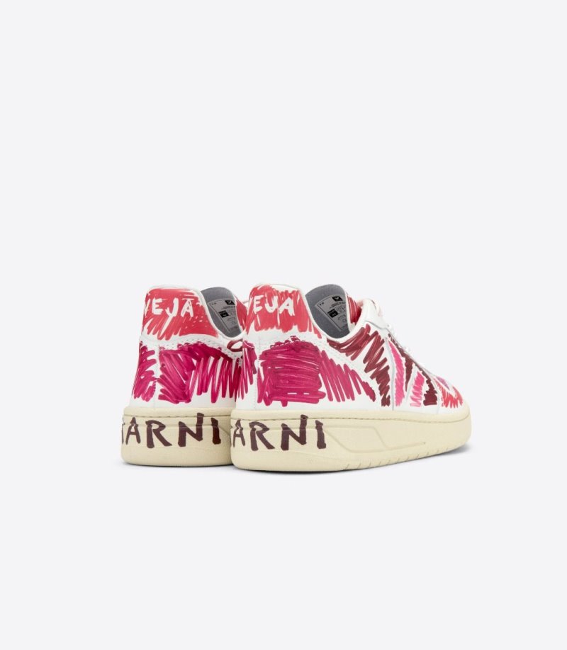 Burgundy / Pink / White Veja V-10 Leather Veja X Marni Women's Sneakers | IE-611883