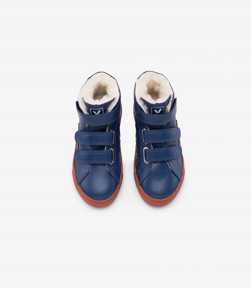 Deep Blue / Black / Red Veja Esplar Vstore Esplar Mid Fured Leather Kids' Sneakers | IE-123615