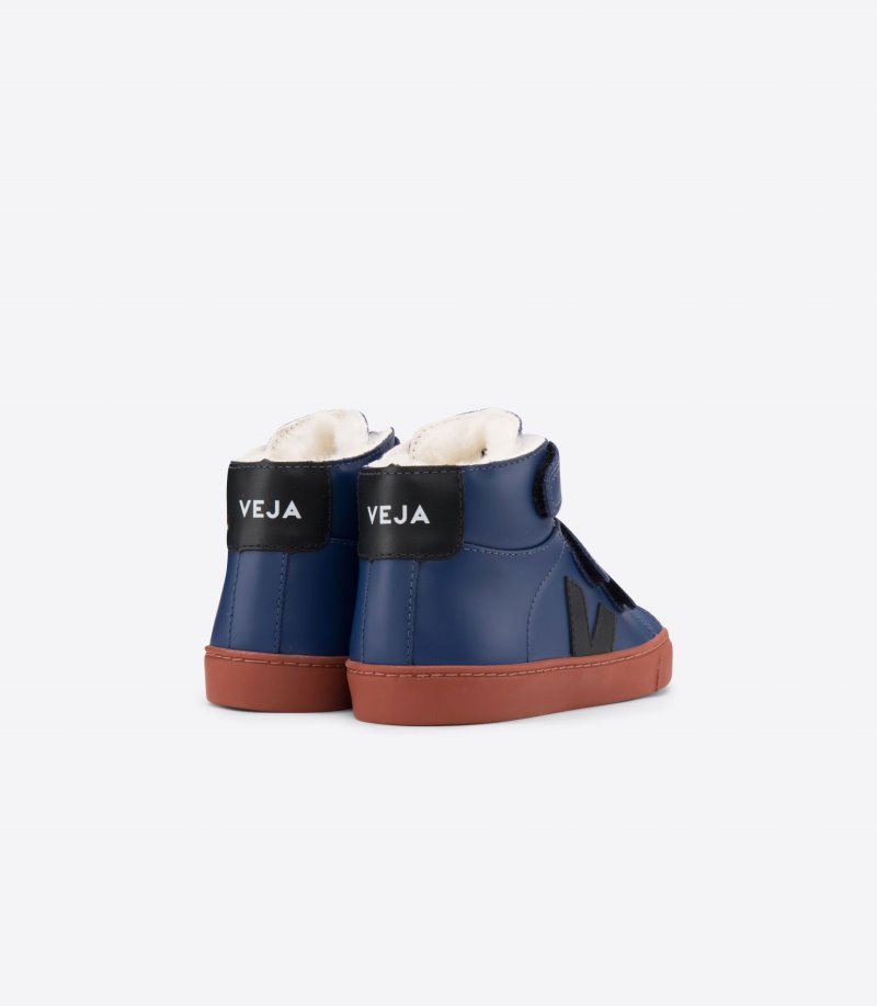 Deep Blue / Black / Red Veja Esplar Vstore Esplar Mid Fured Leather Kids' Sneakers | IE-123615