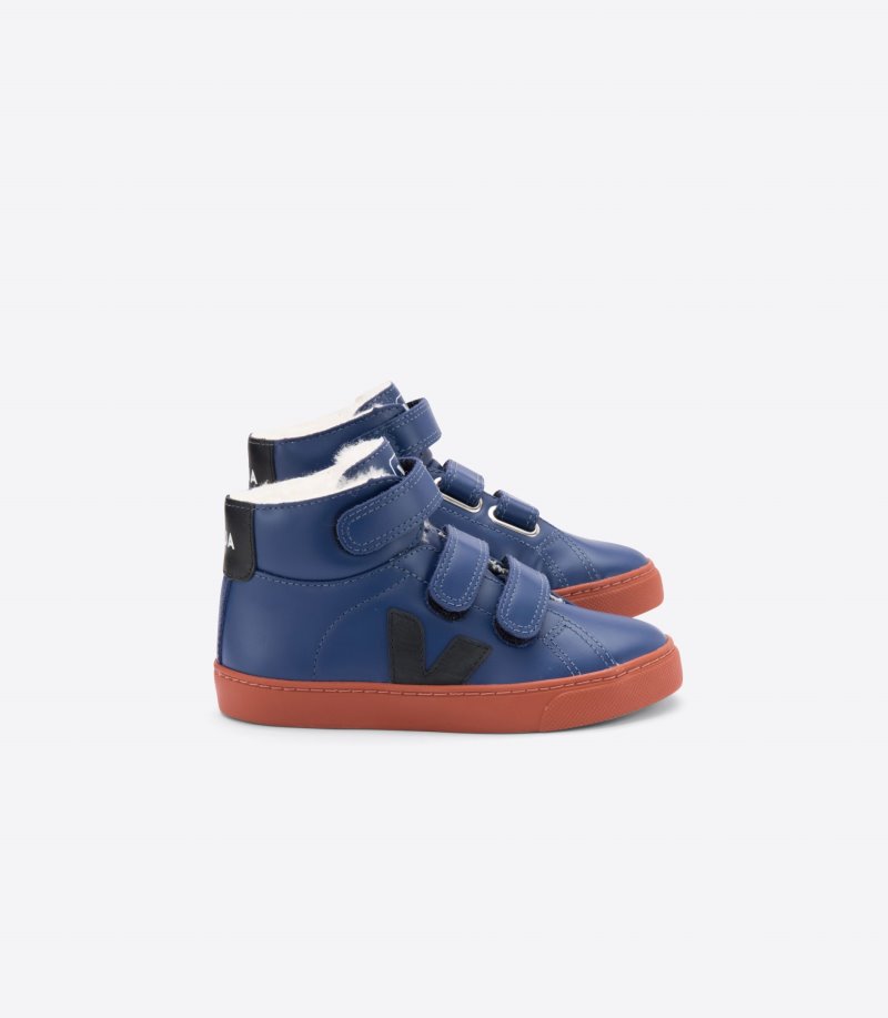 Deep Blue / Black / Red Veja Esplar Vstore Esplar Mid Fured Leather Kids\' Sneakers | IE-123615