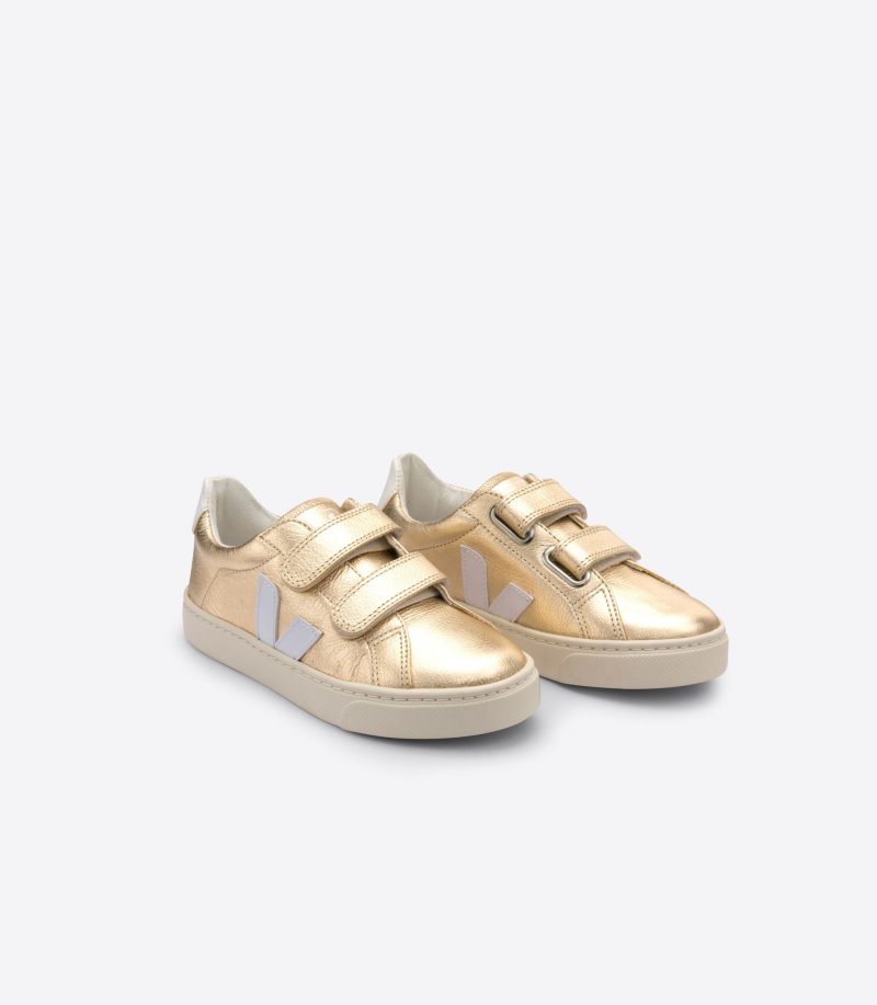 Gold / White Veja Esplar Chromefree Leather Kids' Sneakers | IE-016458