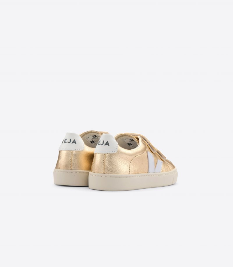 Gold / White Veja Esplar Chromefree Leather Kids' Sneakers | IE-016458