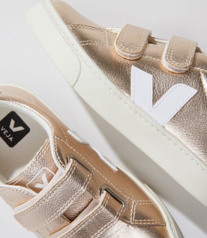 Gold / White Veja Esplar Chromefree Leather Kids' Sneakers | IE-016458