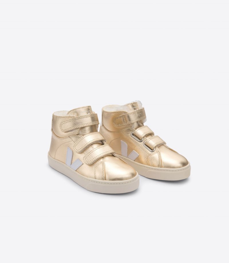 Gold / White Veja Esplar Mid Fured Leather Kids' Sneakers | IE-982056