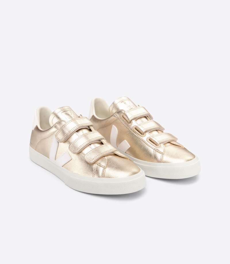 Gold / White Veja Recife Chromefree Leather Women's Sneakers | IE-864218