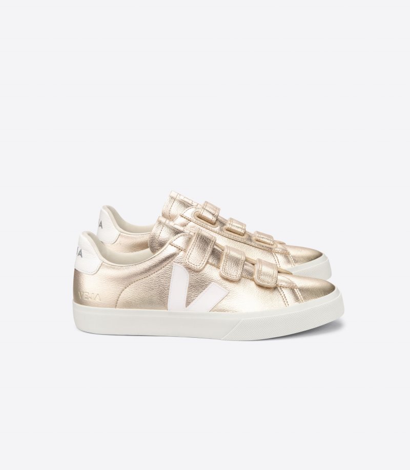 Gold / White Veja Recife Chromefree Leather Women\'s Sneakers | IE-864218