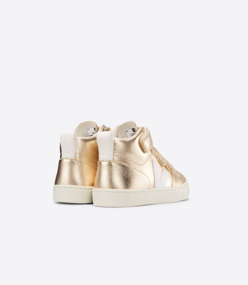 Gold / White Veja V-10 Mid Chromefree Leather Kids' Sneakers | IE-756096