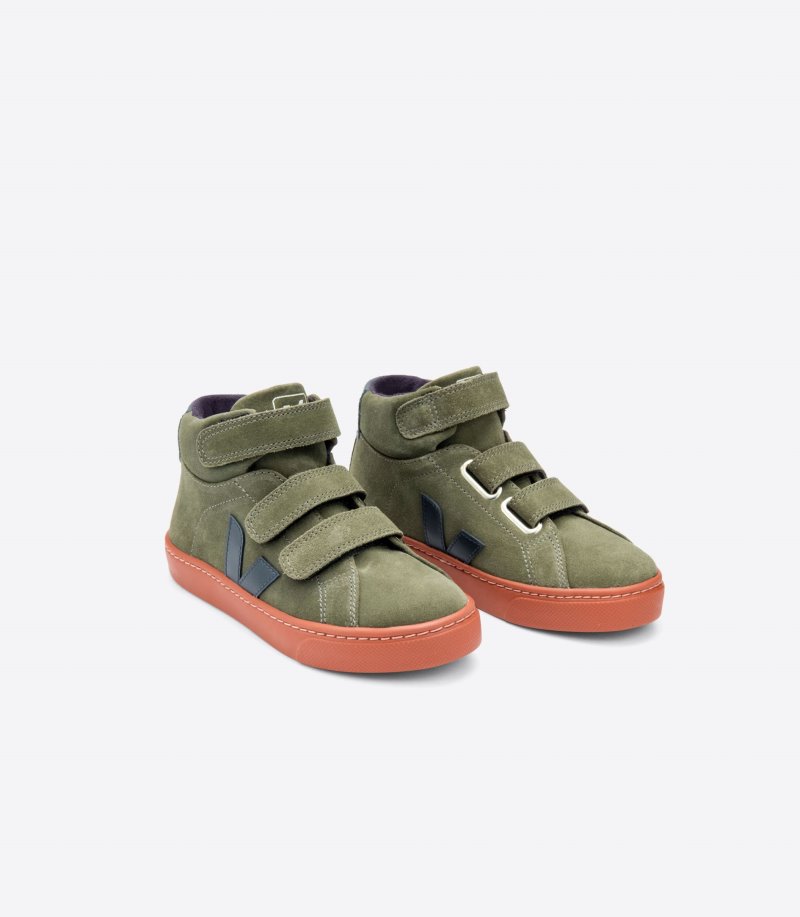 Green / Red Veja Esplar Mid Suede Kids' Sneakers | IE-940067