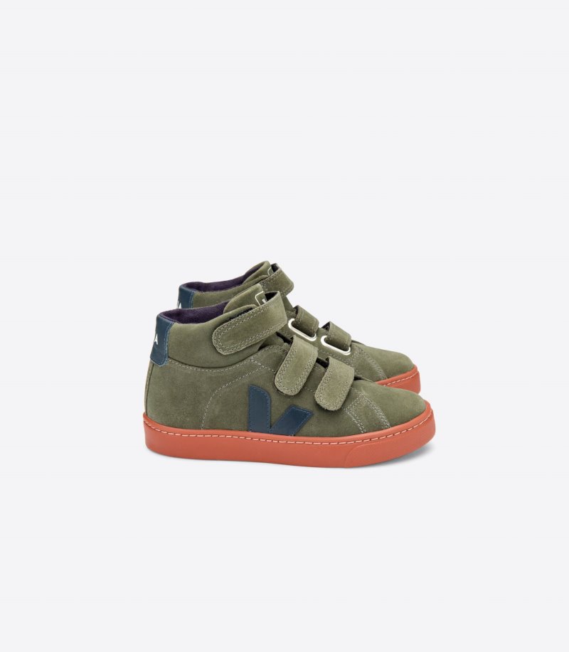 Green / Red Veja Esplar Mid Suede Kids\' Sneakers | IE-940067