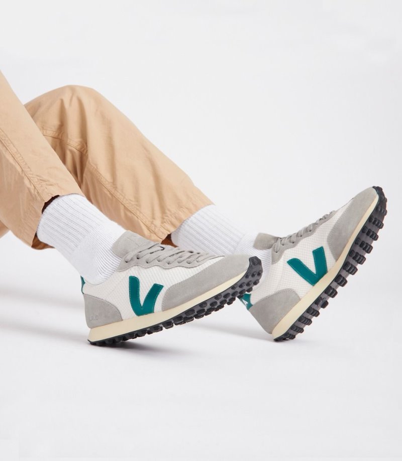 Grey / White / Green Veja Rio Branco Hexamesh Gravel Men's Sneakers | IE-545929