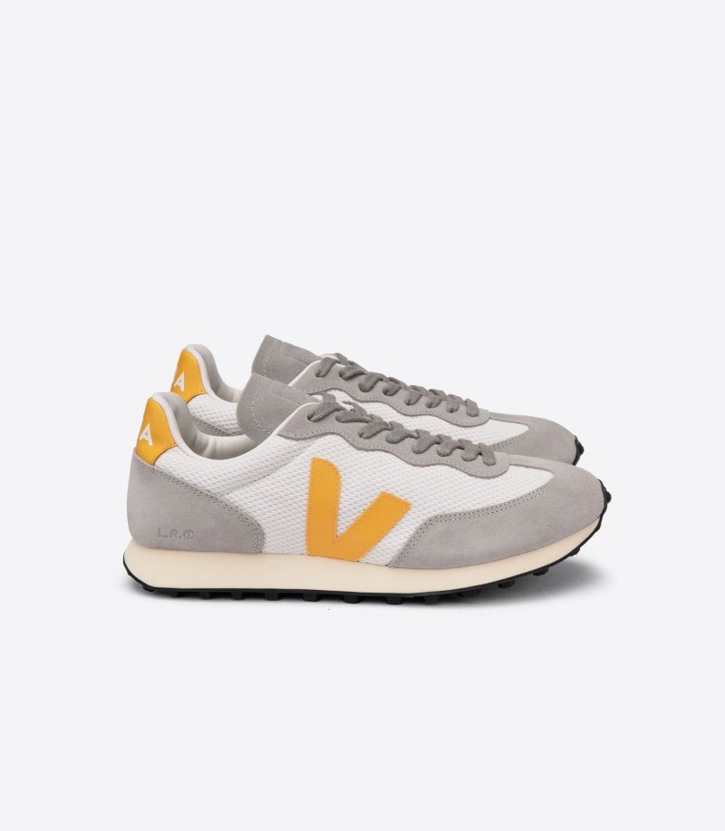 Grey / White / Yellow Veja Rio Branco Alveomesh Men\'s Sneakers | IE-415789