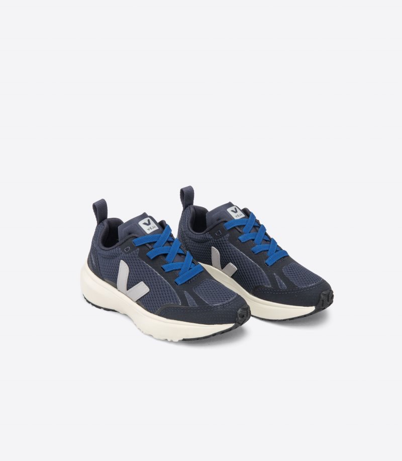 Navy / Blue / Grey Veja Canary Elastic Lace Kids' Sneakers | IE-966867