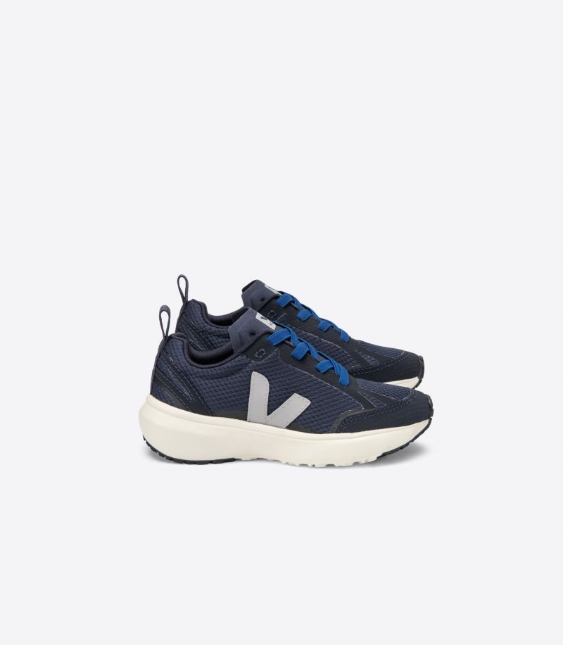 Navy / Blue / Grey Veja Canary Elastic Lace Kids\' Sneakers | IE-966867