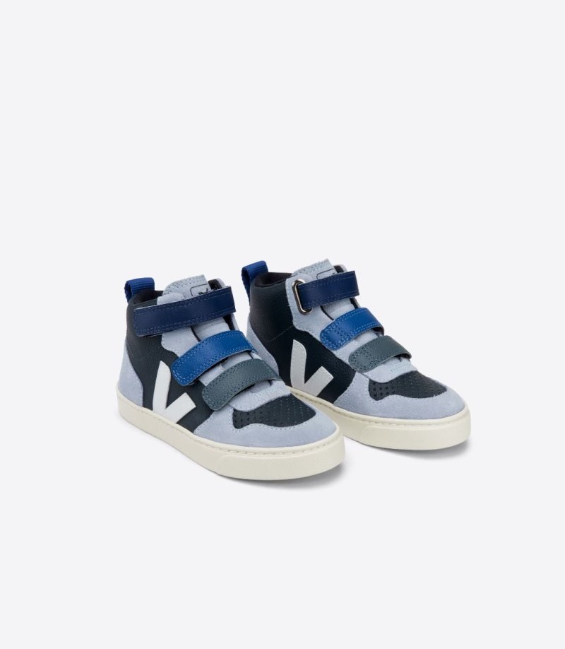 Navy / Blue Veja V-10 Mid Chromefree Leather Kids' Sneakers | IE-696290