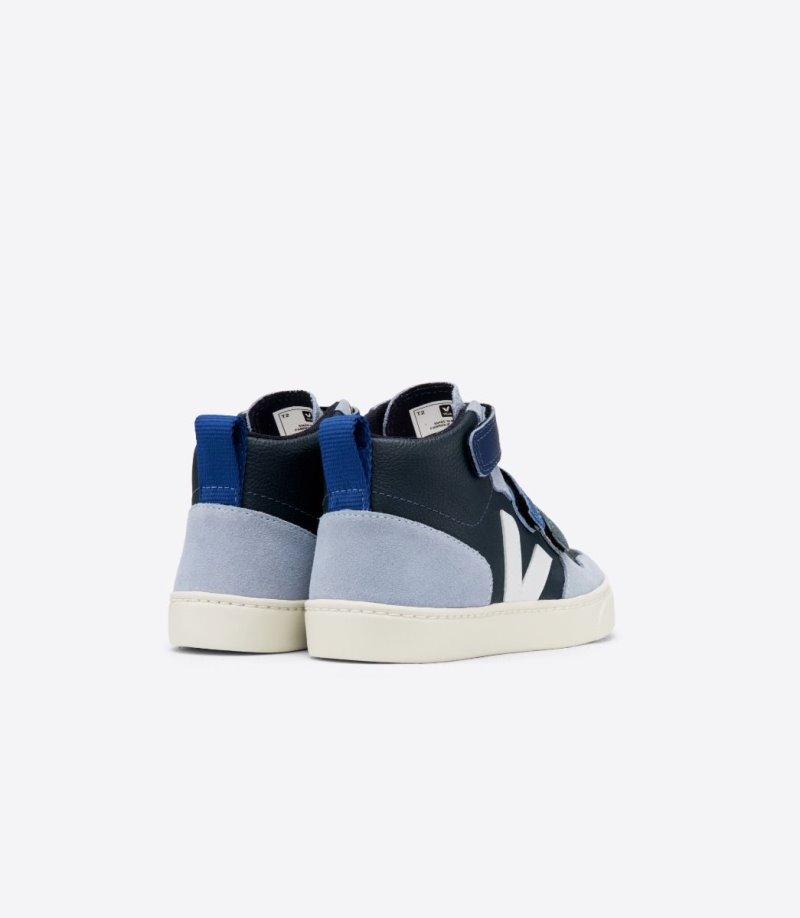 Navy / Blue Veja V-10 Mid Chromefree Leather Kids' Sneakers | IE-696290