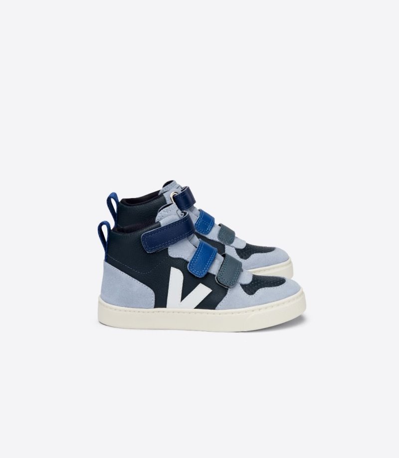 Navy / Blue Veja V-10 Mid Chromefree Leather Kids\' Sneakers | IE-696290