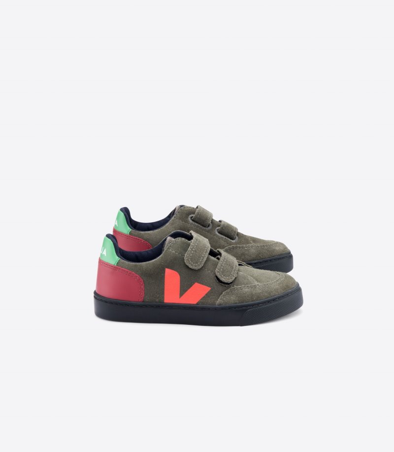 Olive / Black / Red Veja V-10 Vstore V-12 Suede Kids\' Sneakers | IE-937636