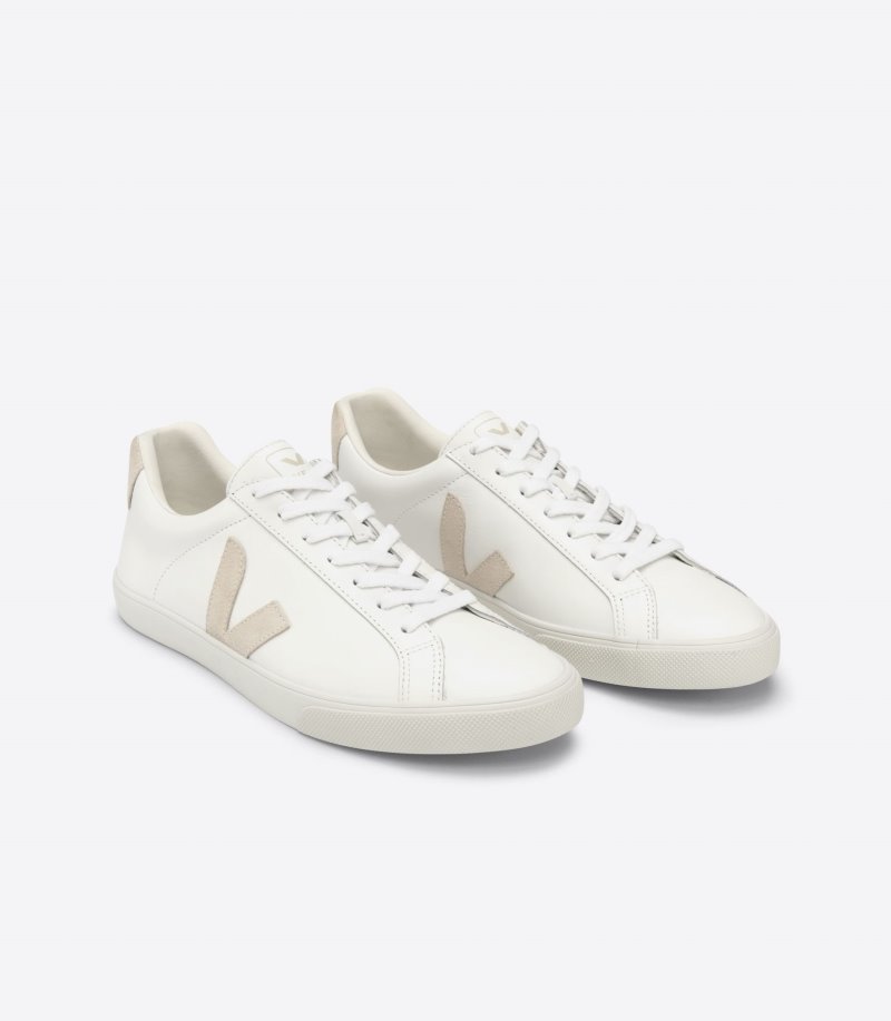 White / Beige Veja Esplar Leather Women's Sneakers | IE-216621