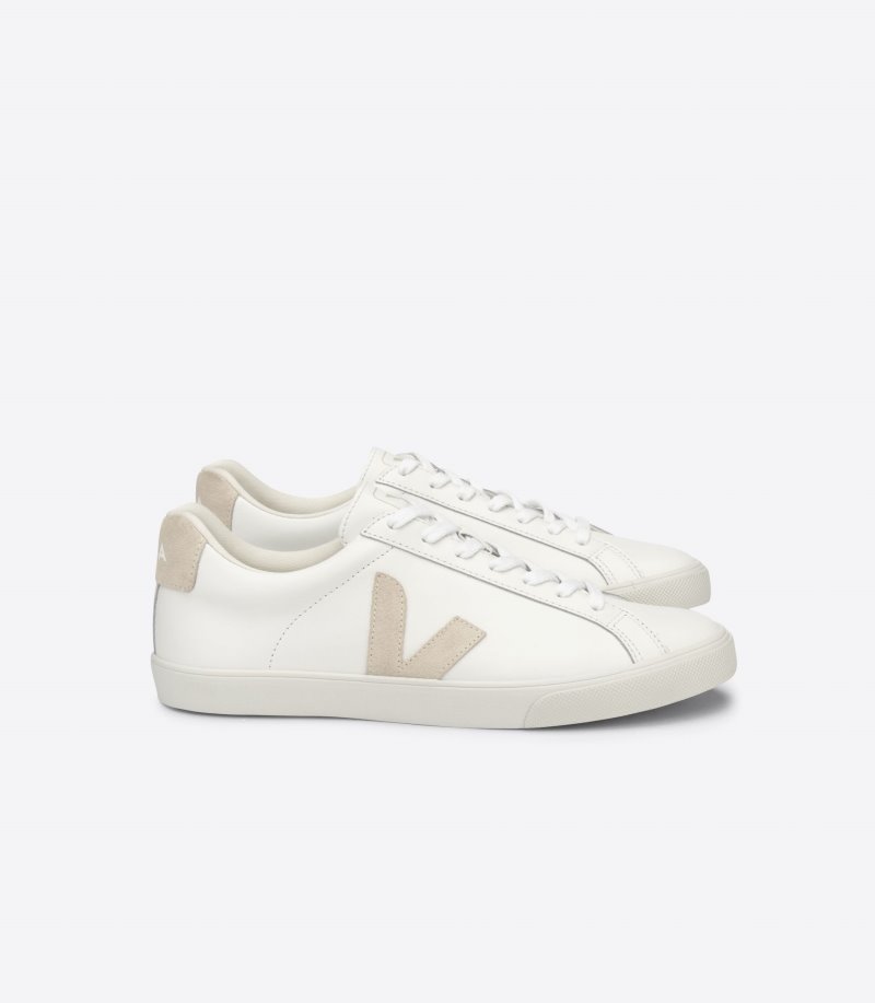 White / Beige Veja Esplar Leather Women\'s Sneakers | IE-216621