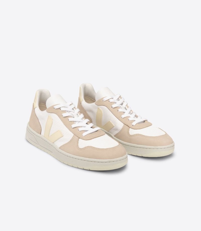 White / Beige Veja V-10 Alveomesh Men's Sneakers | IE-390317