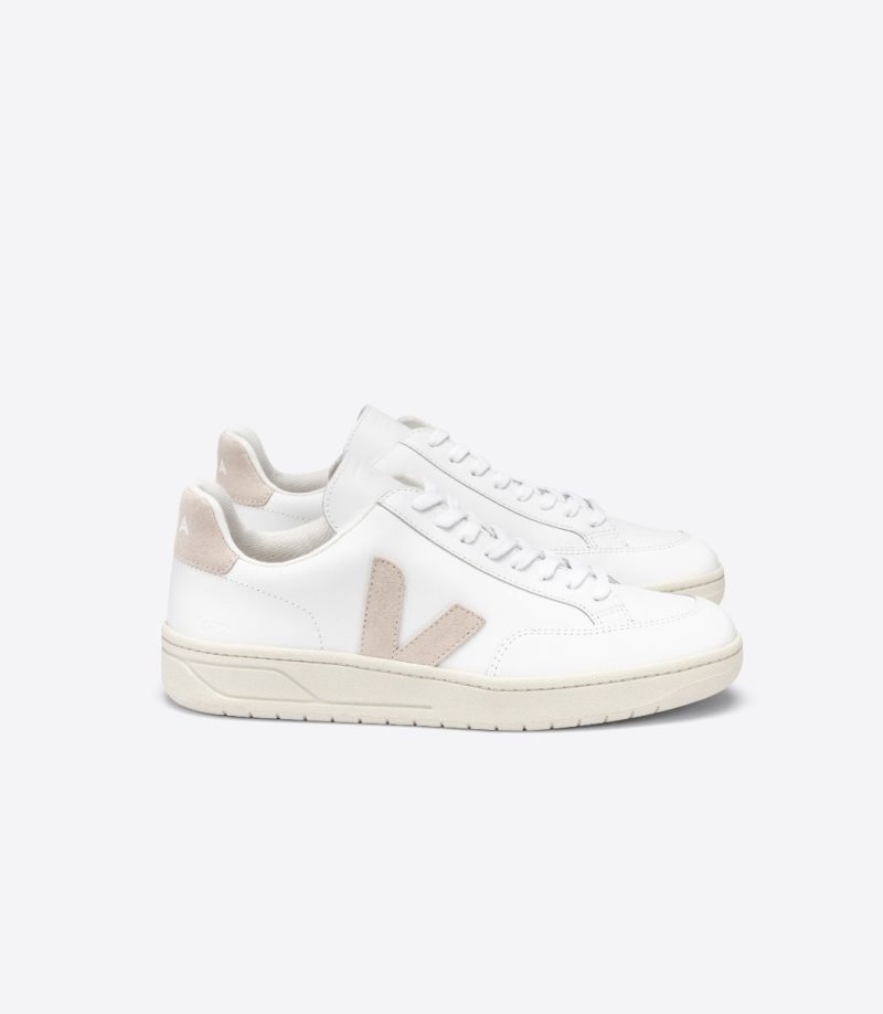 White / Beige Veja V-12 Leather Women\'s Sneakers | IE-246309