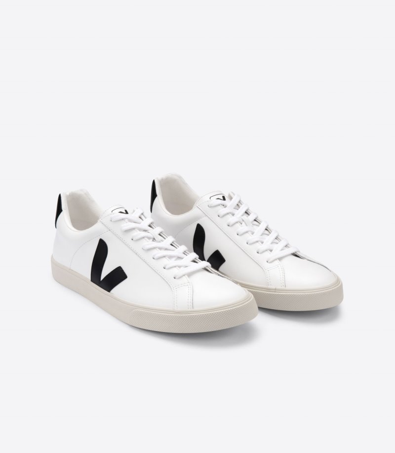 White / Black Veja Esplar Leather Men's Sneakers | IE-533912