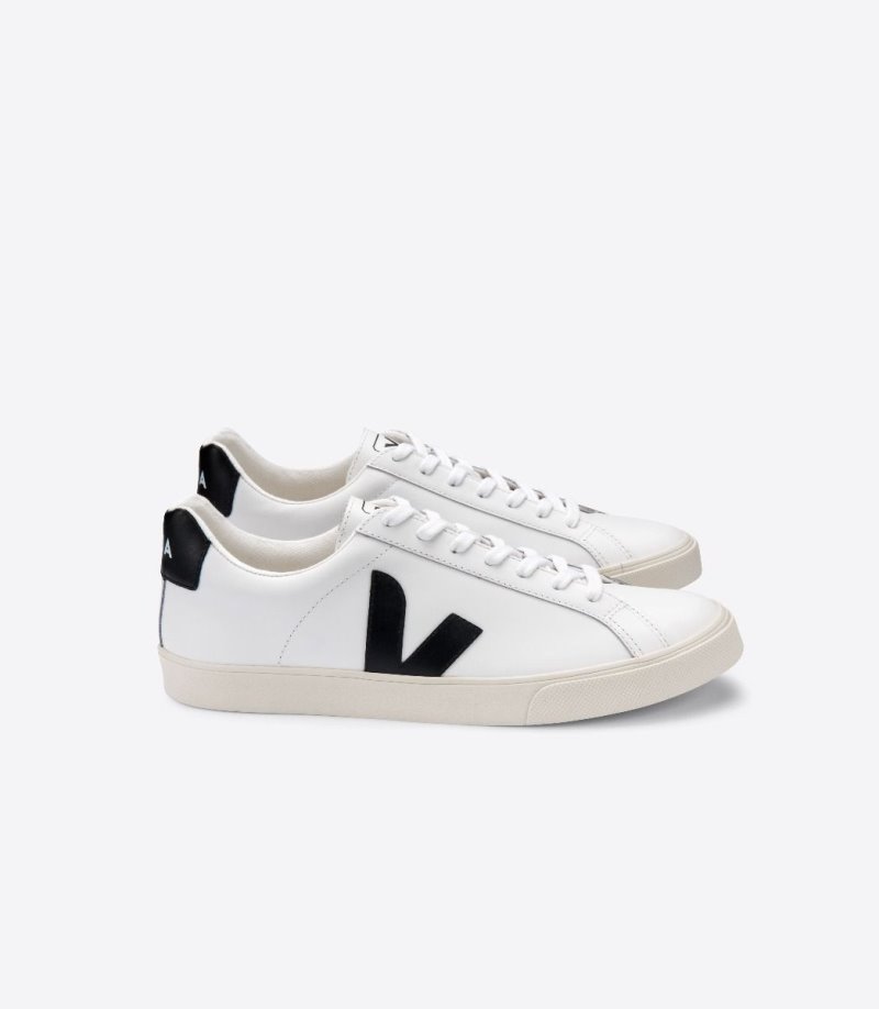 White / Black Veja Esplar Leather Men\'s Sneakers | IE-533912