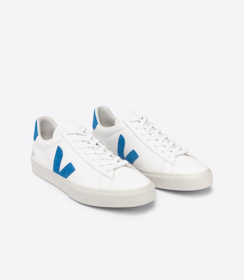 White / Blue Veja Campo Chromefree Leather Women's Sneakers | IE-682209