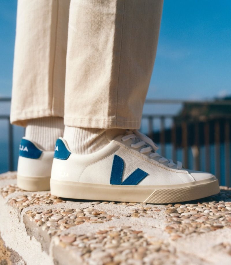 White / Blue Veja Campo Chromefree Leather Women's Sneakers | IE-682209