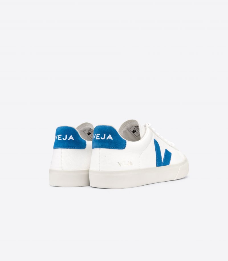 White / Blue Veja Campo Chromefree Leather Men's Sneakers | IE-905313