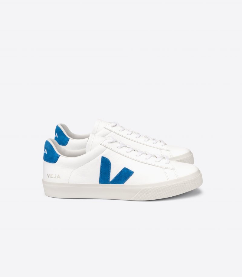 White / Blue Veja Campo Chromefree Leather Men\'s Sneakers | IE-905313