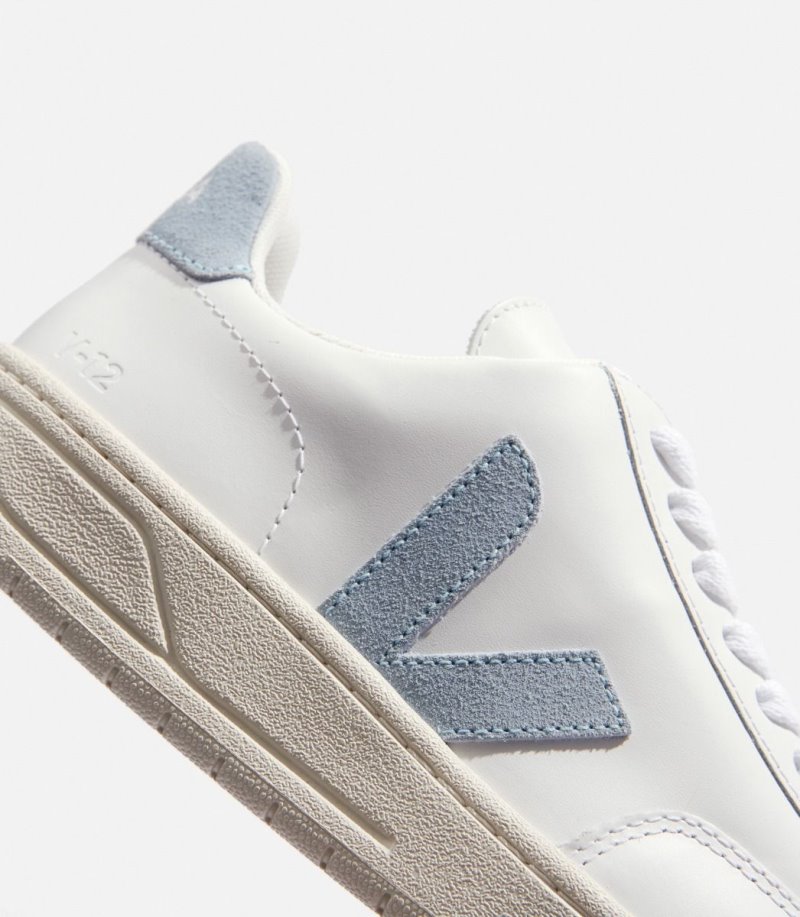 White / Blue Veja V-12 Leather Women's Sneakers | IE-730625