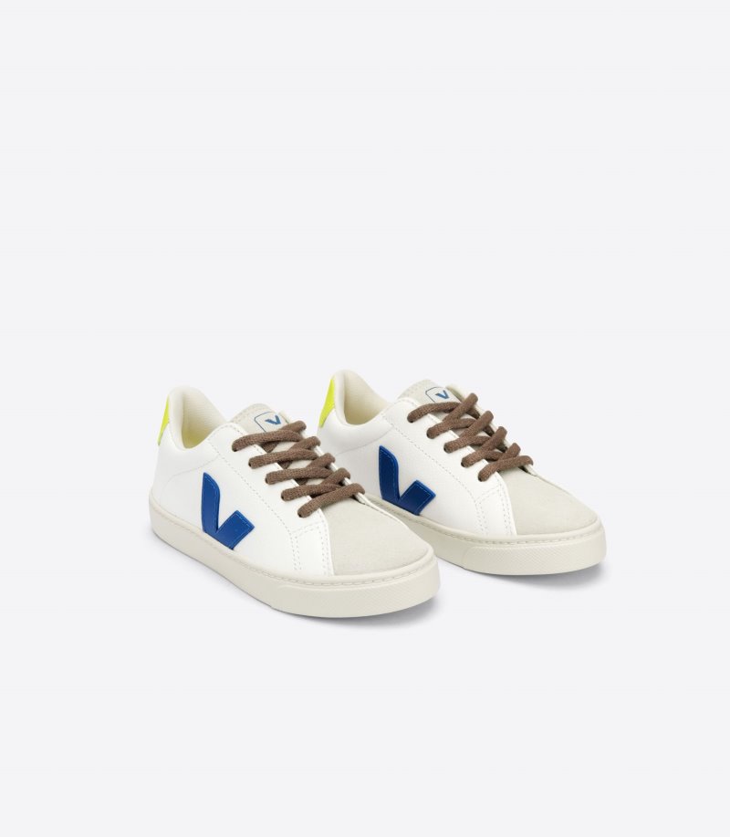 White / Blue / Yellow Veja Esplar Laces Chromefree Kids' Sneakers | IE-698262