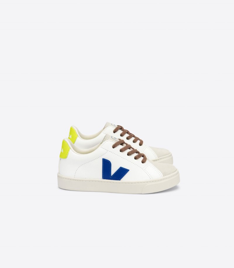 White / Blue / Yellow Veja Esplar Laces Chromefree Kids\' Sneakers | IE-698262