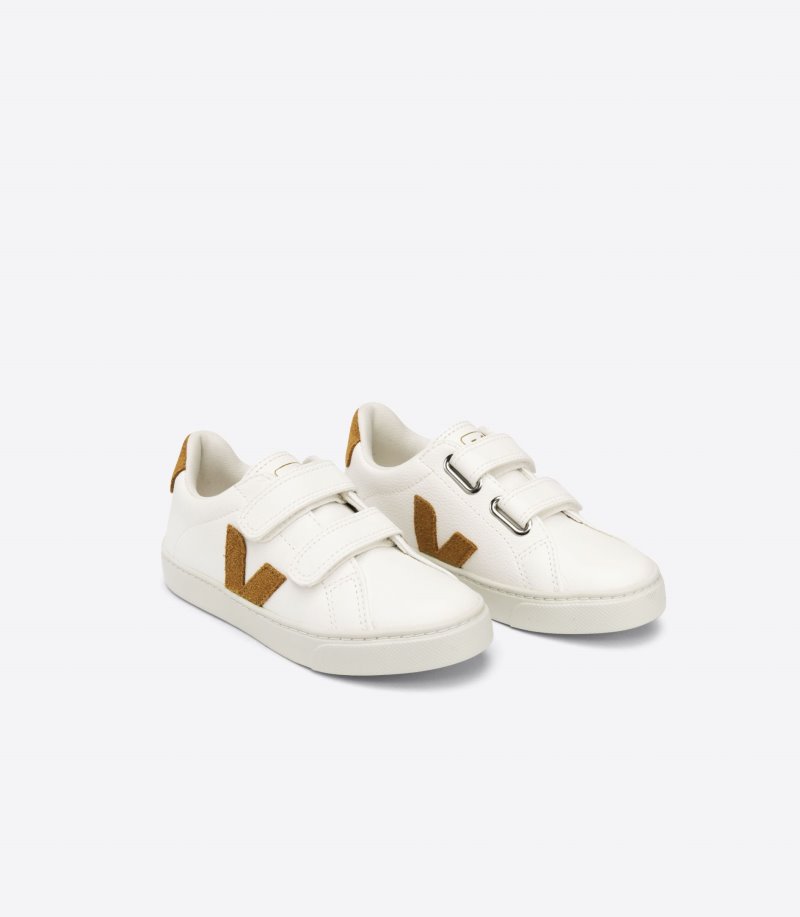 White / Brown Veja Esplar Chromefree Leather Kids' Sneakers | IE-912581