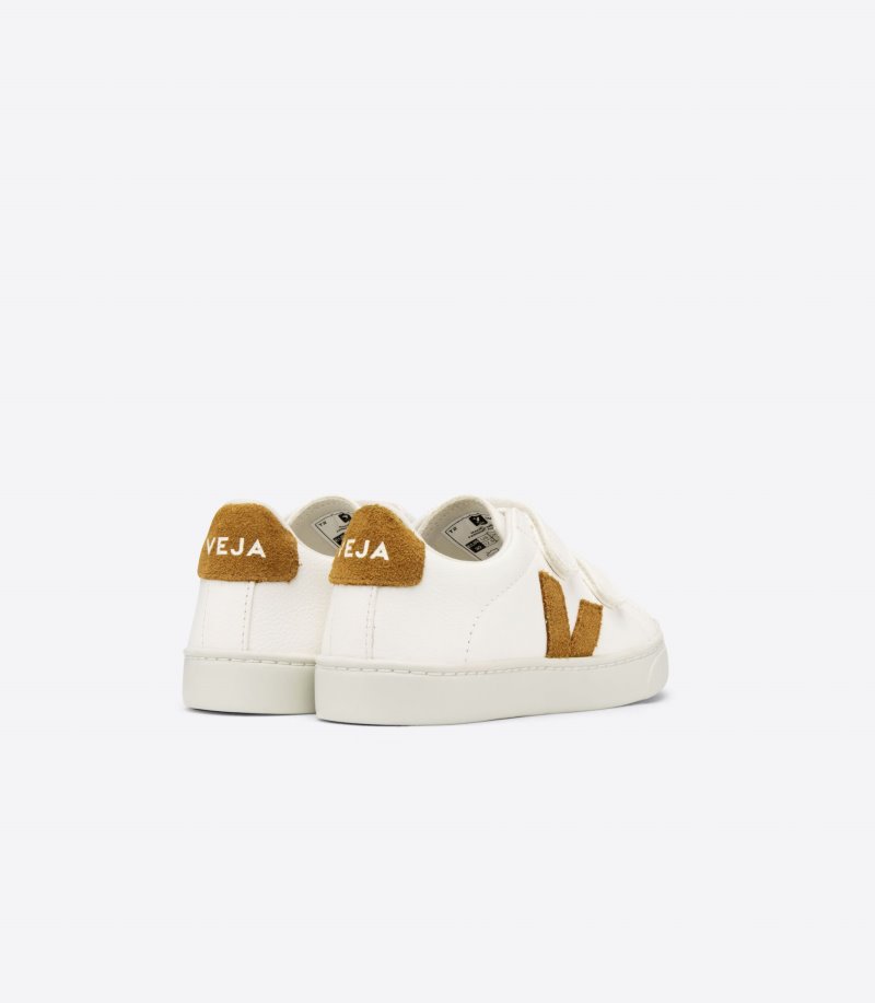 White / Brown Veja Esplar Chromefree Leather Kids' Sneakers | IE-912581