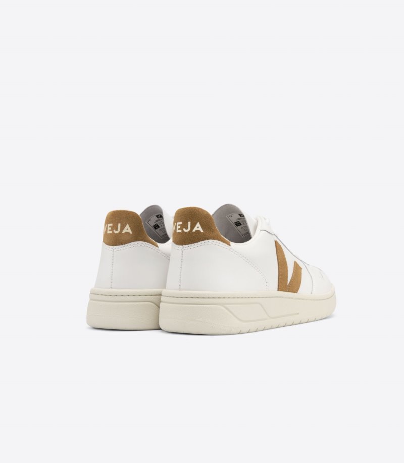 White / Brown Veja V-10 Leather Men's Sneakers | IE-012589