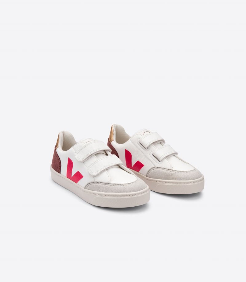 White / Burgundy / Red Veja V-12 Chromefree Kids' Sneakers | IE-775500