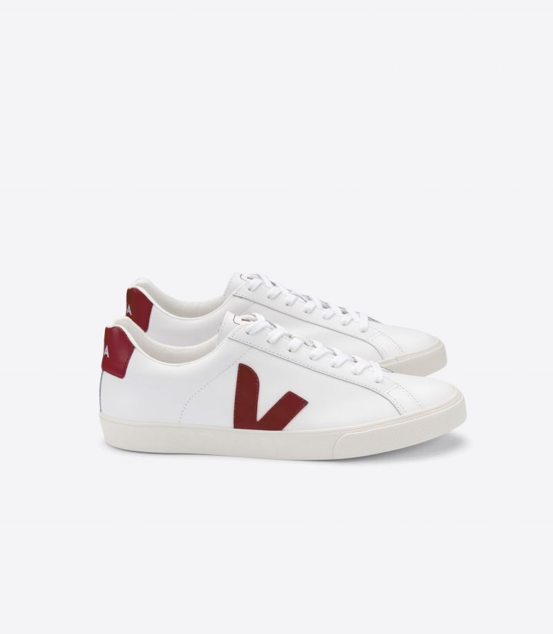 White / Burgundy Veja Esplar Leather Women\'s Sneakers | IE-597691