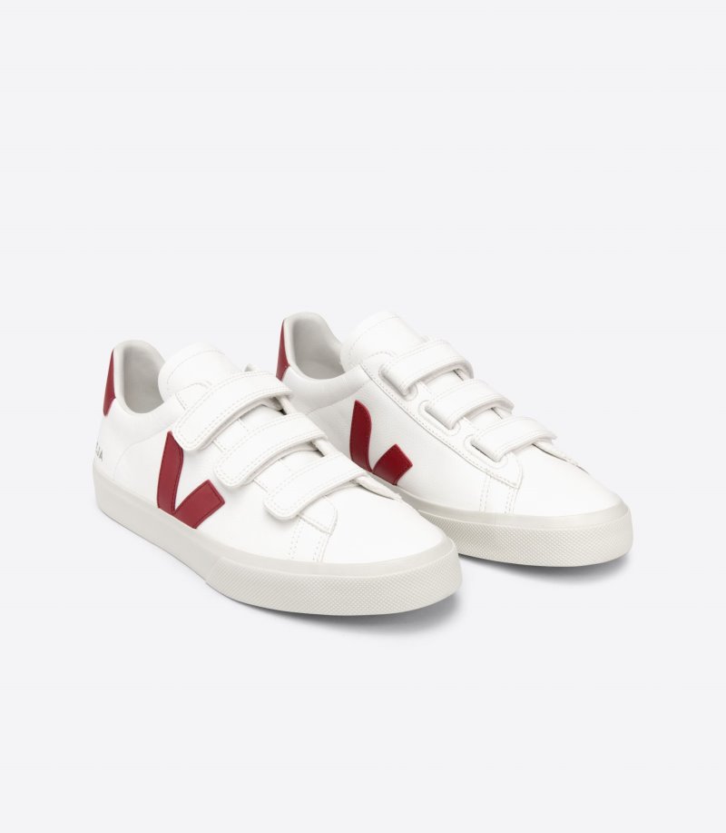 White / Burgundy Veja Recife Chromefree Leather Men's Sneakers | IE-772330