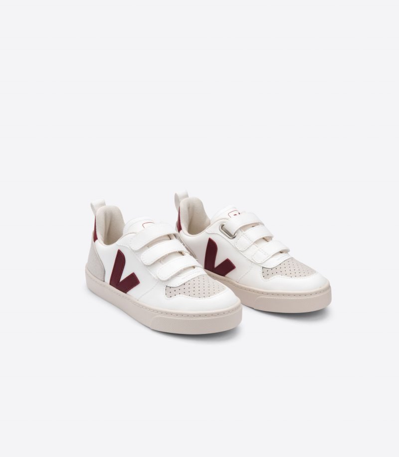 White / Burgundy Veja V-10 CWL Kids' Sneakers | IE-238160