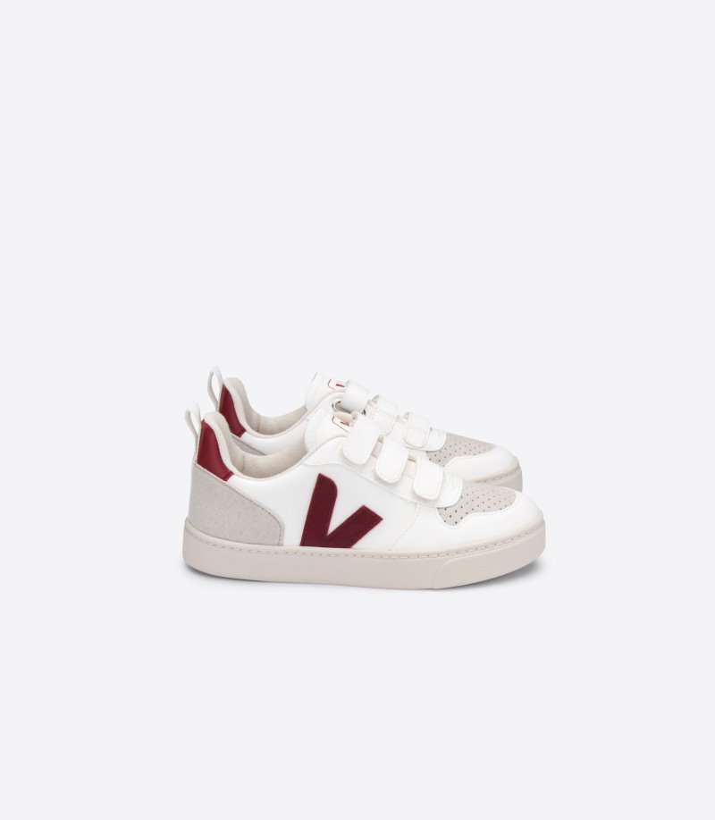 White / Burgundy Veja V-10 CWL Kids\' Sneakers | IE-238160