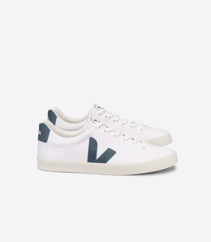 White / Dark Green Veja Esplar Se Canvas Men\'s Sneakers | IE-943984