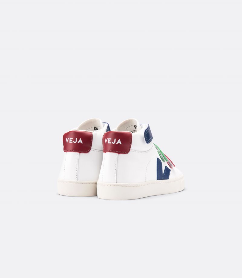 White / Deep Blue / Burgundy Veja Esplar Vstore Esplar Mid Leather Kids' Sneakers | IE-331062