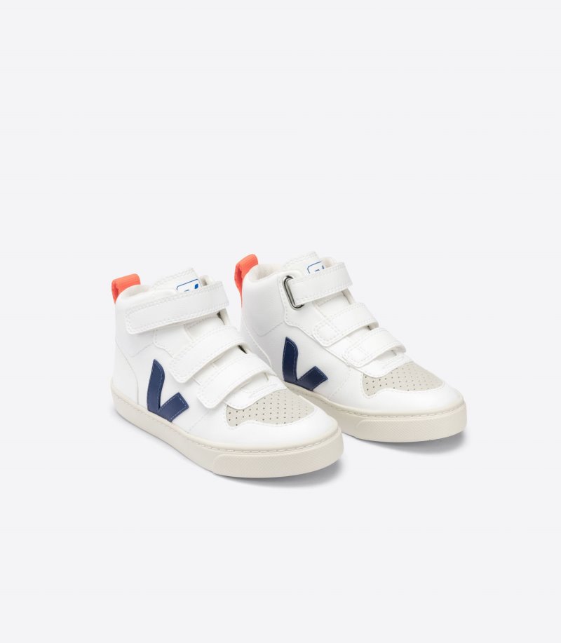 White / Deep Blue / Orange Veja V-10 Mid CWL Kids' Sneakers | IE-372946